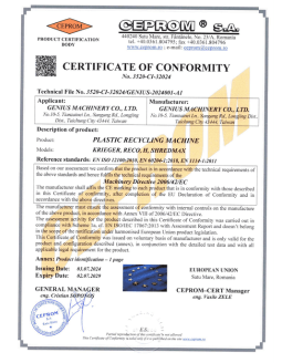 CI Certified of Genius Machinery