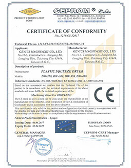 CE Certified of Genius Machinery