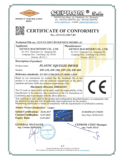 CE Certified of Genius Machinery